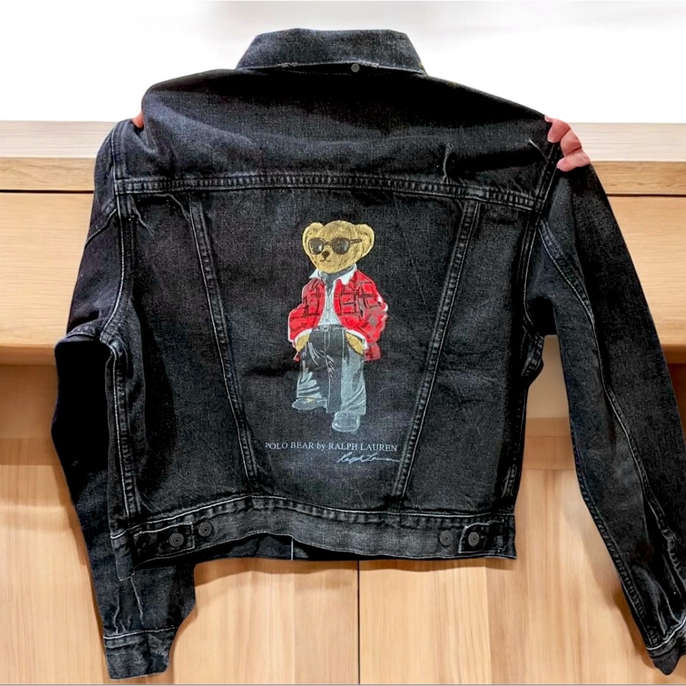 Polo Ralph Lauren Bear - Black Cropped Denim Jacket (Not sold anymore - vintage)